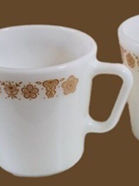 Pair Gold Butterfly PYREX D Handle Coffee Cups